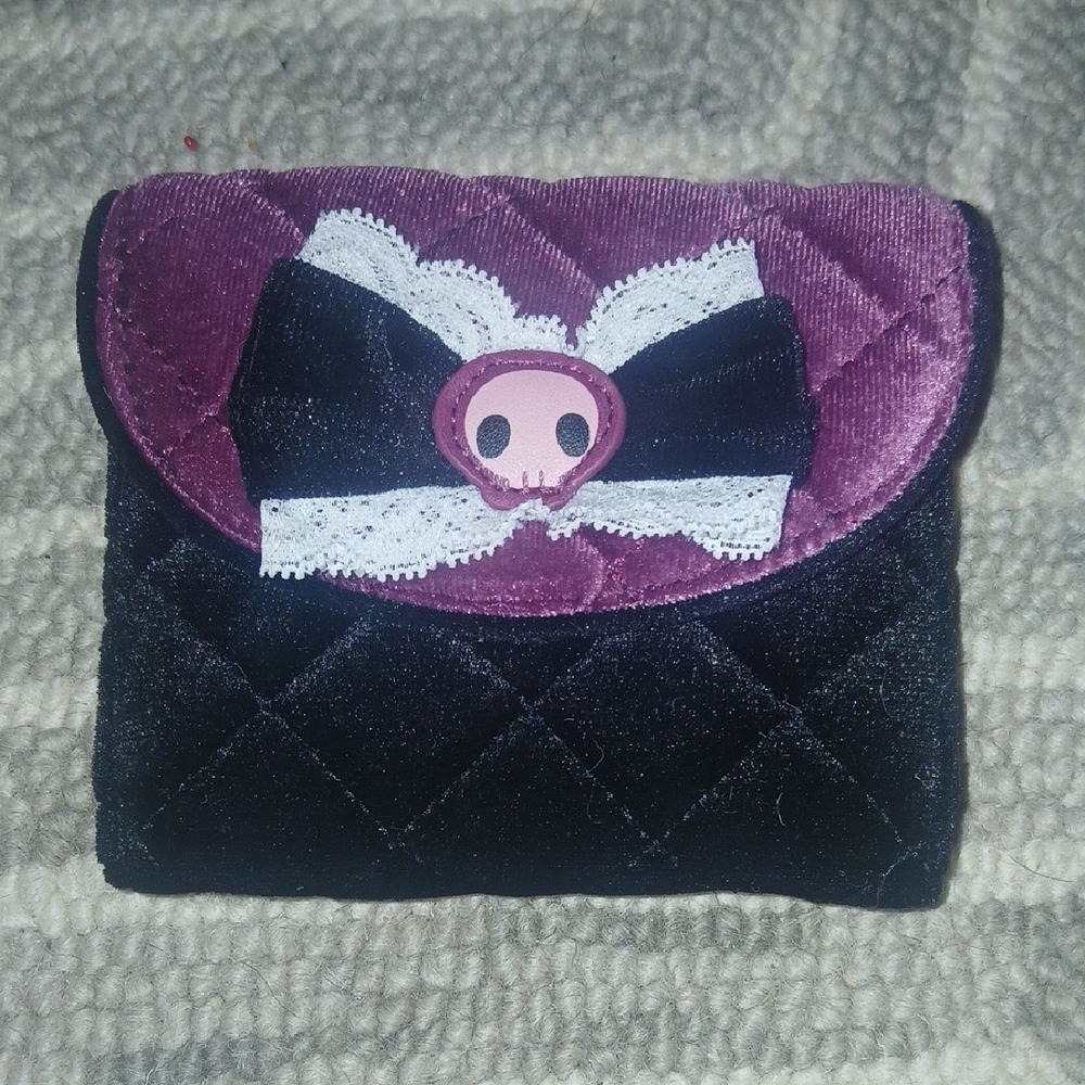 Quilted Black and Purple Pouch with Bow